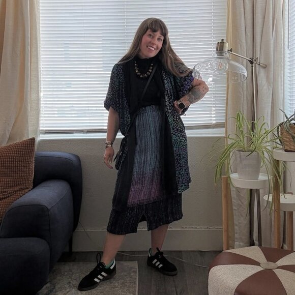 Vintage Handmade Woven Knit Ombre Pleated Elastic Waist Skirt S/M - Picture 8 of 8